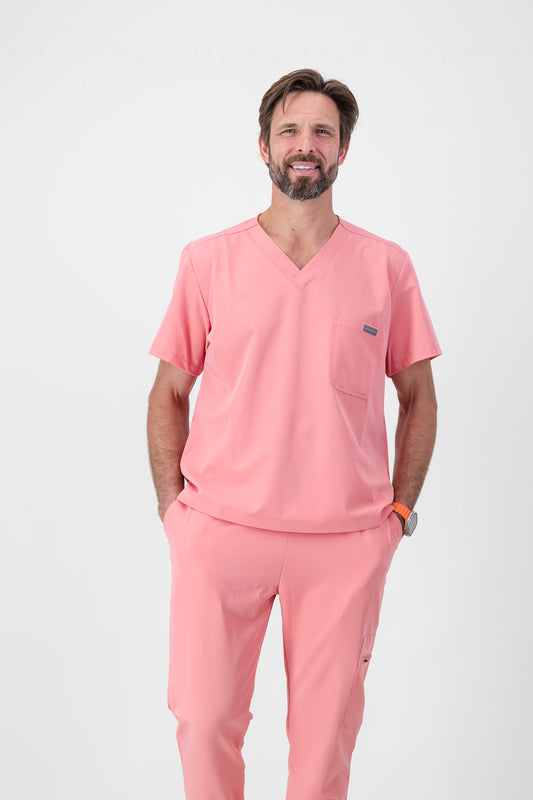 The Alexander Men's Scrub Top - Coral